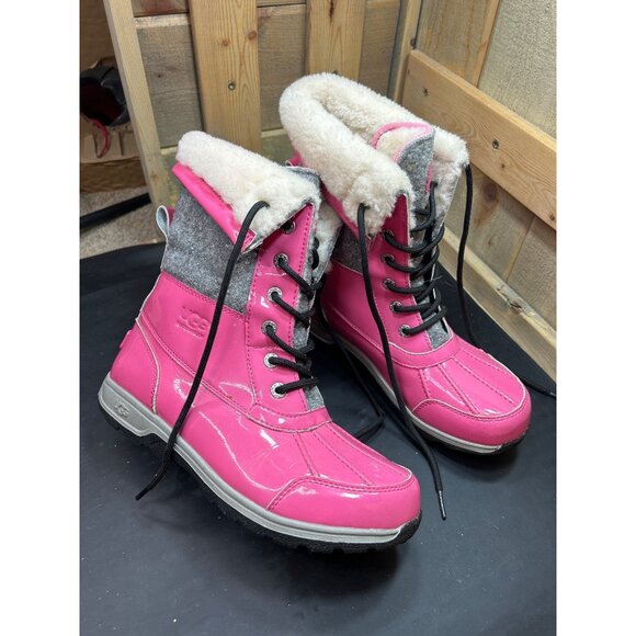 UGG Big Girls Butte Pink Patent Leather Waterproof Winter Rain Boots Size 6 EU36 - Picture 1 of 11